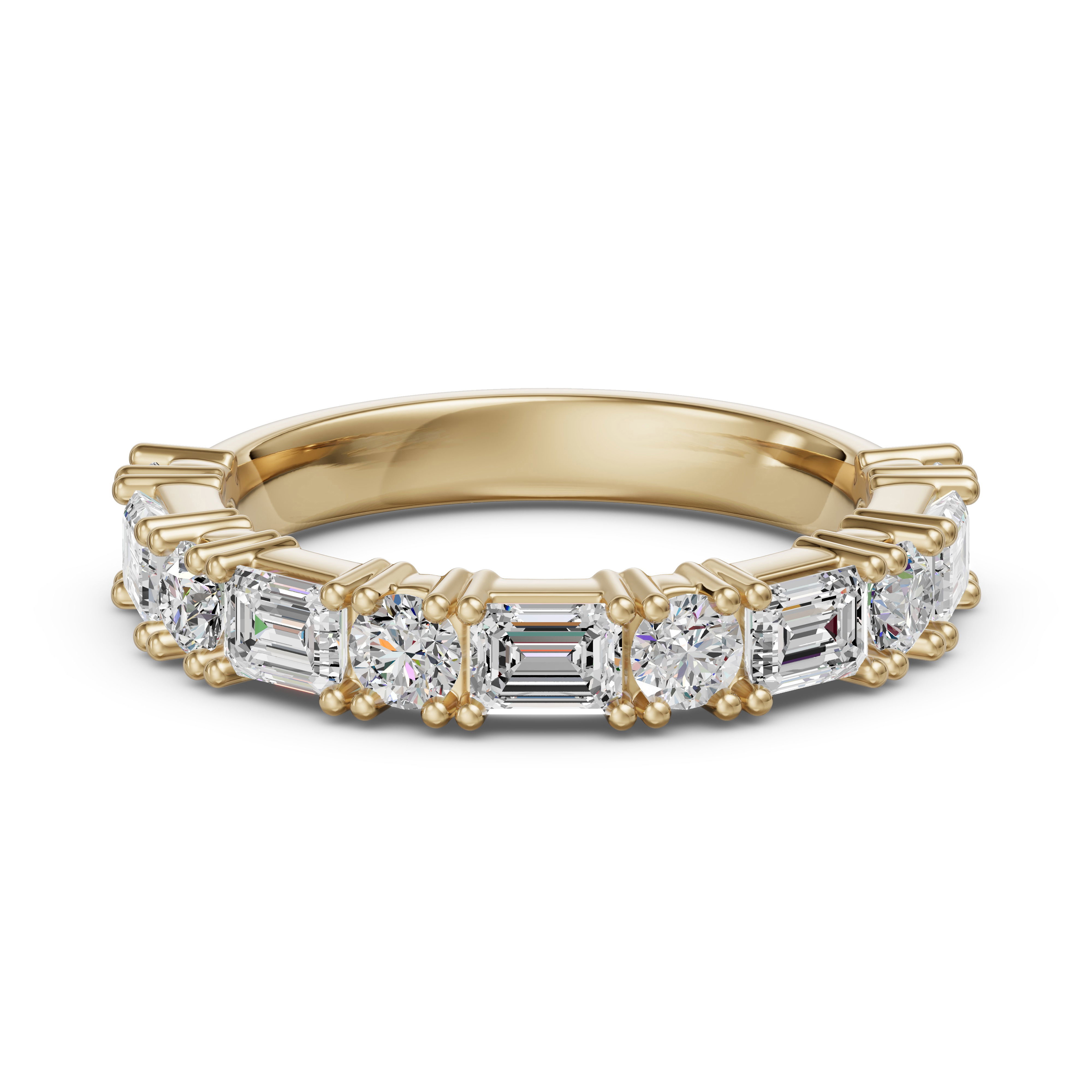 Obrúčka Half Eternity Okrúhly a Smaragdový Brus 3.00 MM Lab Grown Diamant 585 Žlté Zlato (14K)