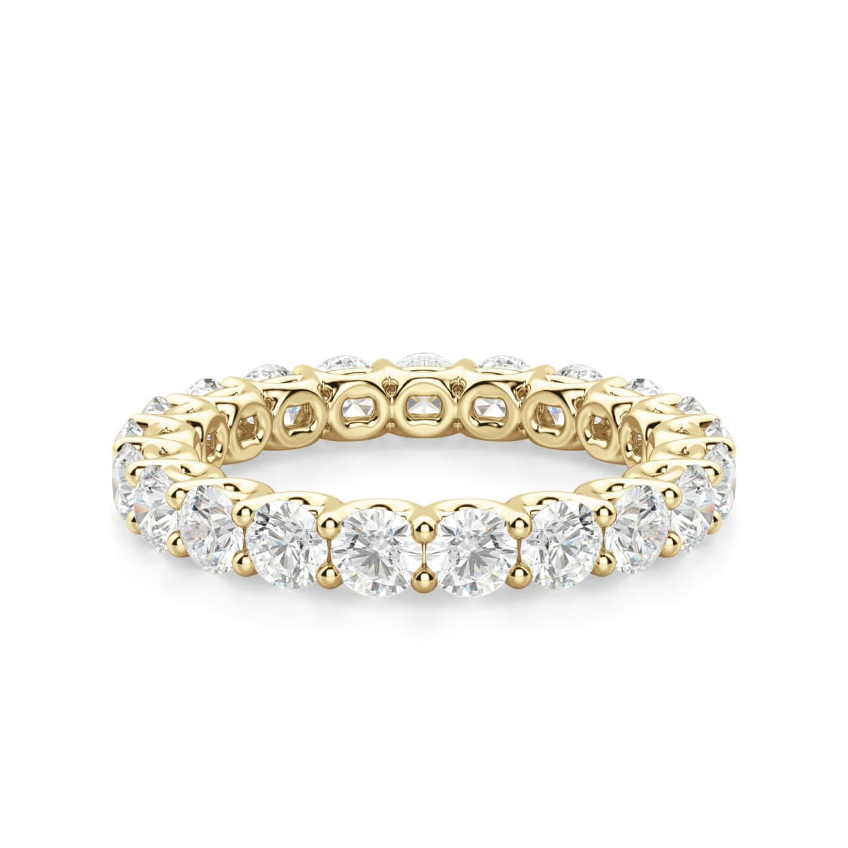 14K Yellow Gold Round Cut 3.00 mm Scallop Set Eternity Band Lab Grown Diamond