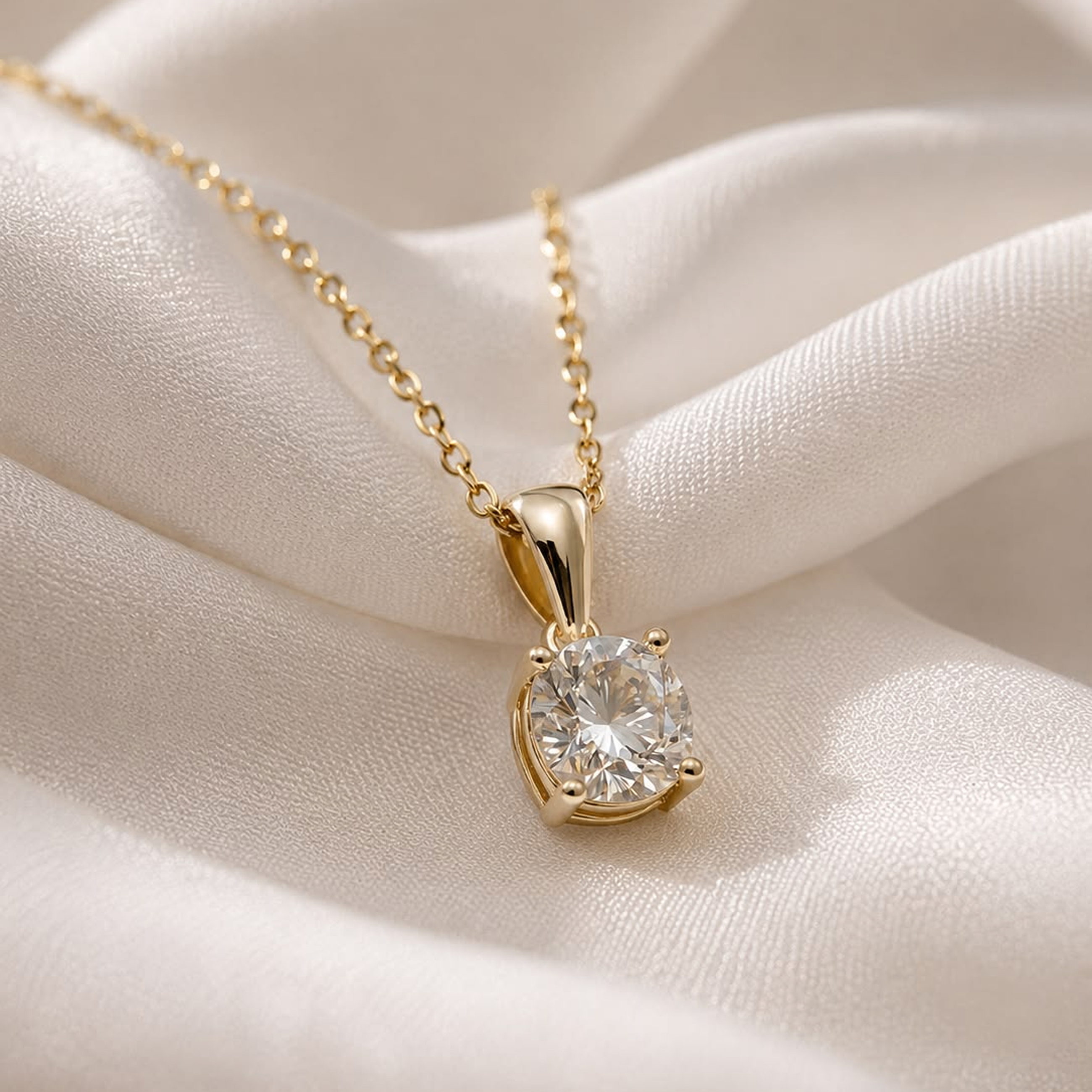A gold and a silver necklace side by side on a light background